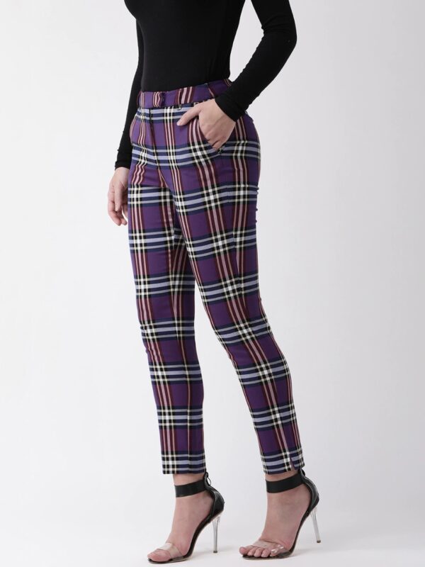 Marks & Spencer Women Slim Fit Checked Regular Trousers