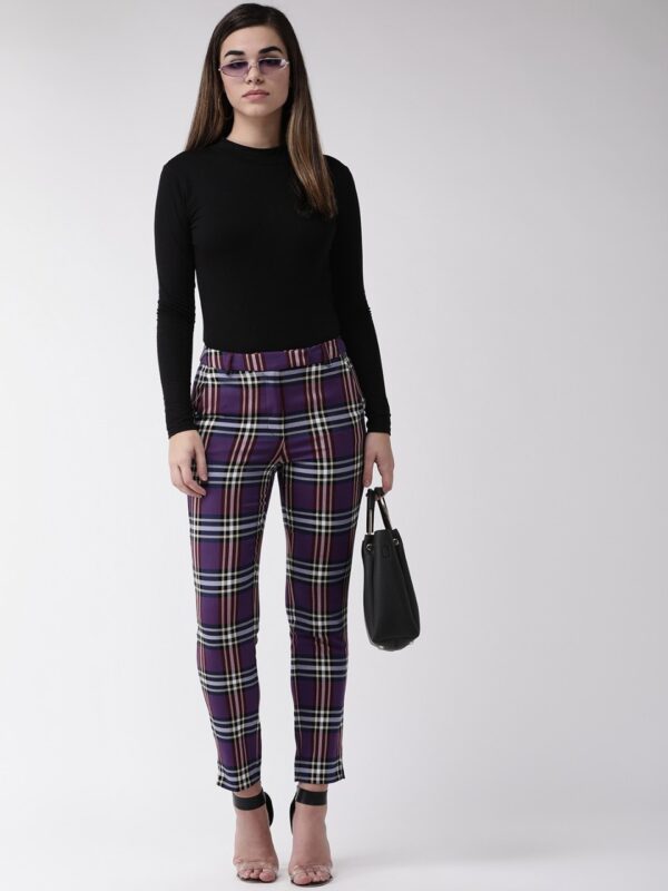 Marks & Spencer Women Slim Fit Checked Regular Trousers