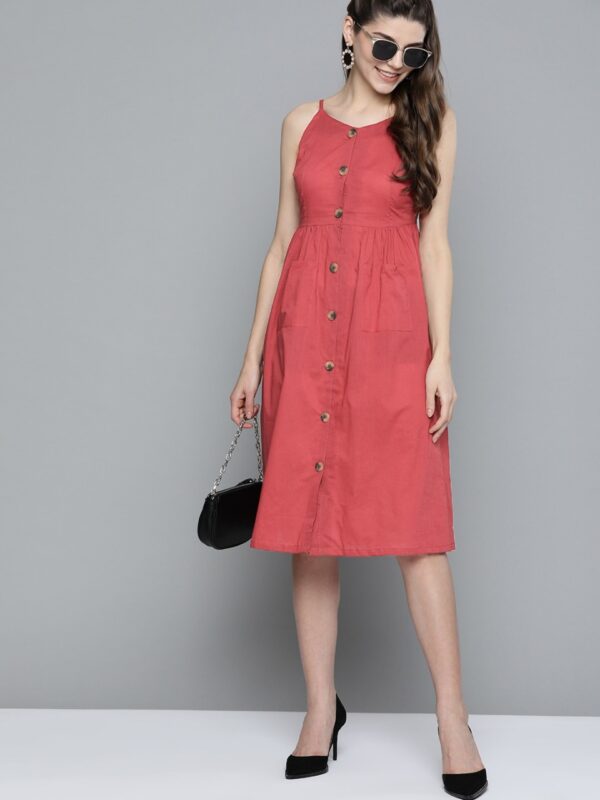 HERE&NOW Women Pure Cotton Solid A-Line Dress