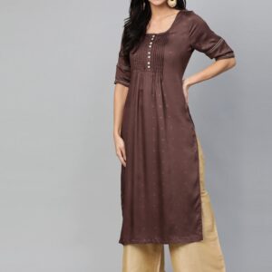 HERE&NOW Women Brown & Golden Printed Straight Kurta