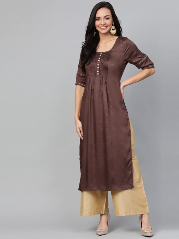 HERE&NOW Women Brown & Golden Printed Straight Kurta