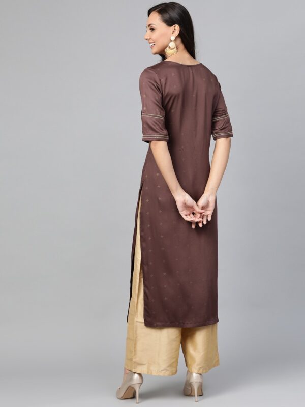 HERE&NOW Women Brown & Golden Printed Straight Kurta