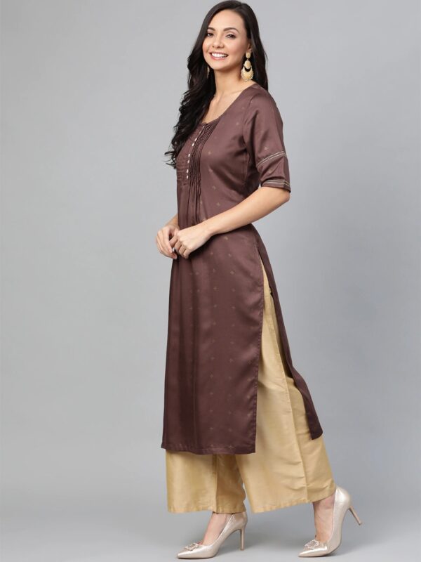 HERE&NOW Women Brown & Golden Printed Straight Kurta