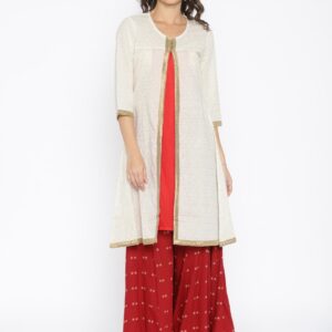 RANGMANCH BY PANTALOONS Women Off-White Woven A-Line Kurta