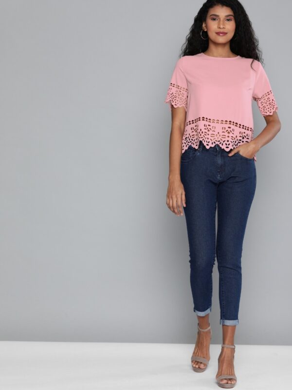 HERE&NOW Women Solid Top With Cut Out Detailing