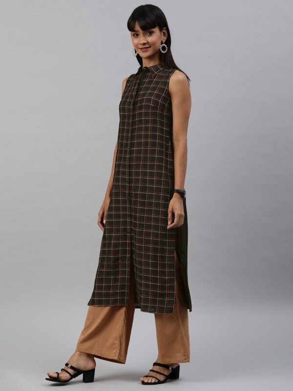 Anouk Women Black & Gold-Toned Checked Straight Kurta