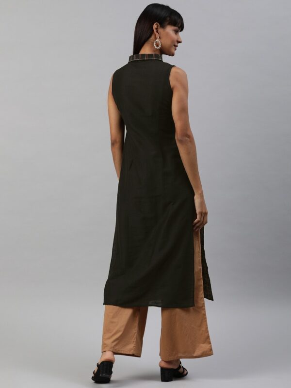 Anouk Women Black & Gold-Toned Checked Straight Kurta