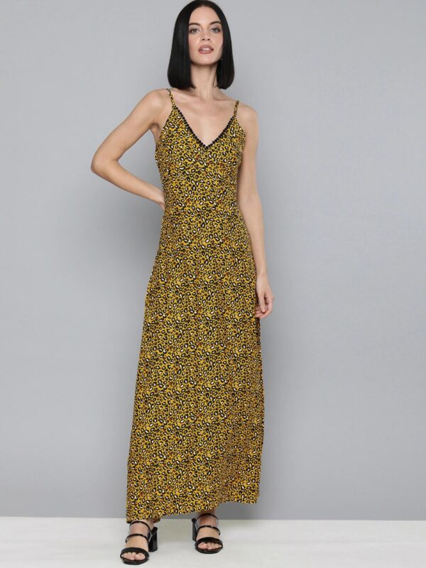 HERE&NOW Women Animal Printed Maxi Dress With Smocked Detail