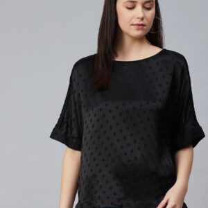 Marks & Spencer Women Satin Finish Polka Dots Self Design Top