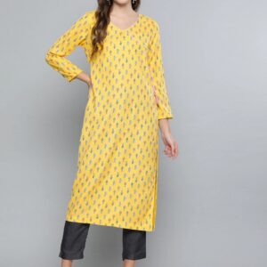 HERE&NOW Women Quirky Print Straight Angrakha Kurta