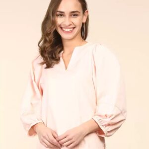 LEVI"S  Casual Puff Sleeves Solid Women Pink Top