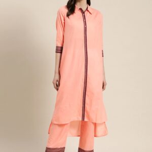 Moda Rapido Women Pure Cotton Solid High-Low Kurta with Palazzos