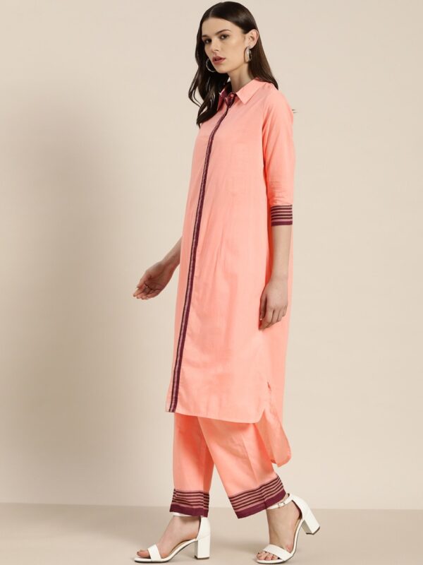 Moda Rapido Women Pure Cotton Solid High-Low Kurta with Palazzos