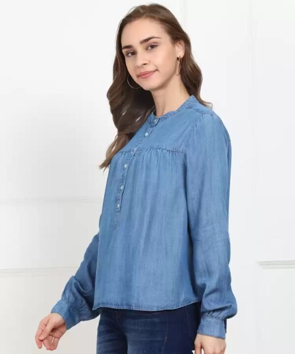 LEVI"S Casual Cuffed Sleeves Solid Women Blue Top