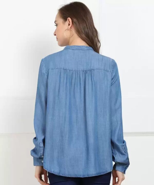 LEVI"S Casual Cuffed Sleeves Solid Women Blue Top