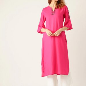 Moda Rapido Women Pink Solid Straight Kurta