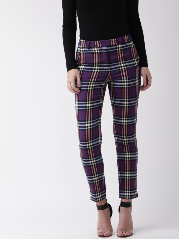 Marks & Spencer Women Slim Fit Checked Regular Trousers