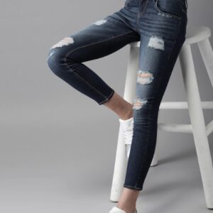 HERE&NOW Women Skinny Fit Mid-Rise Mildly Distressed Stretchable Ankle Length Jeans