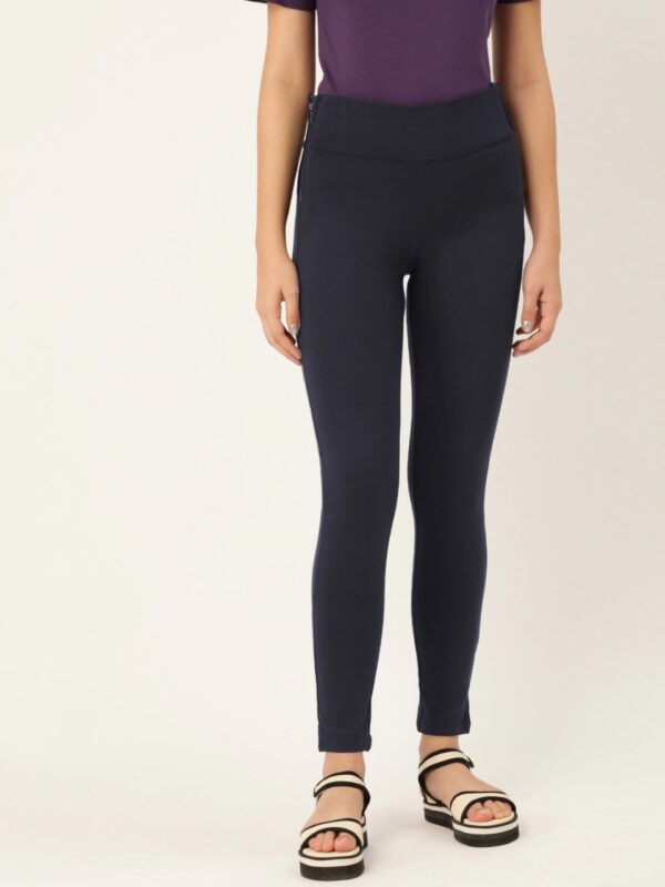 ether Women Navy Blue Solid Jeggings