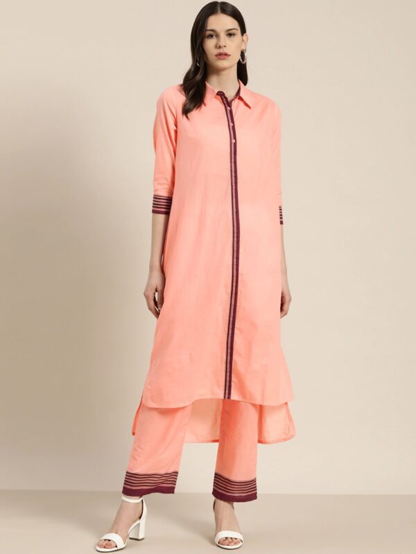 Moda Rapido Women Pure Cotton Solid High-Low Kurta with Palazzos