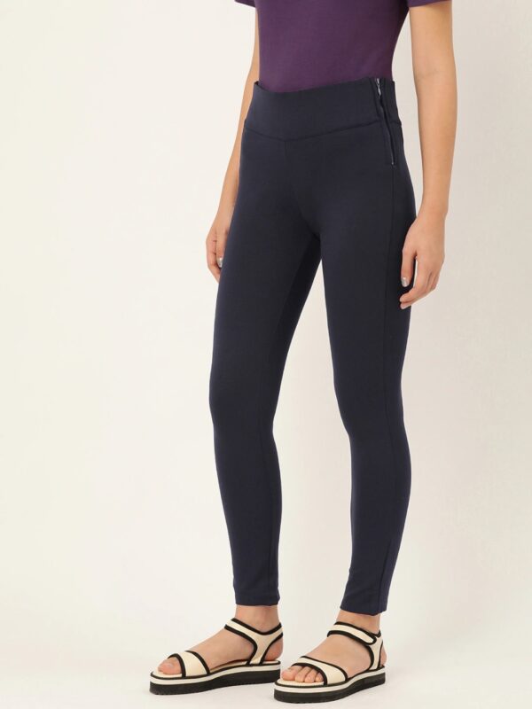 ether Women Navy Blue Solid Treggings