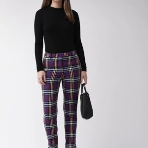 Marks & Spencer Women Slim Fit Checked Regular Trousers