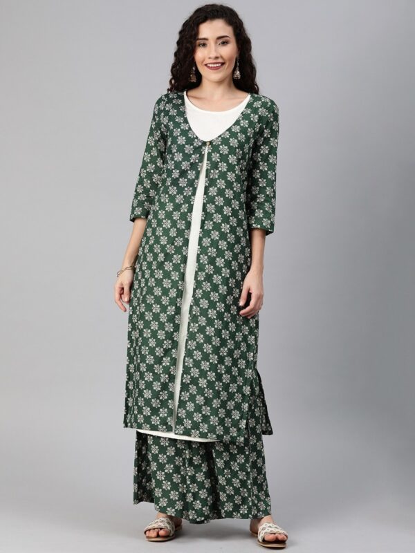 Anouk Women Printed Layered Kurta with Palazzos