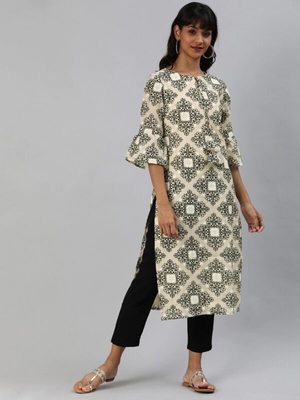 Anouk Women Printed Straight Kurta with Bell Sleeves