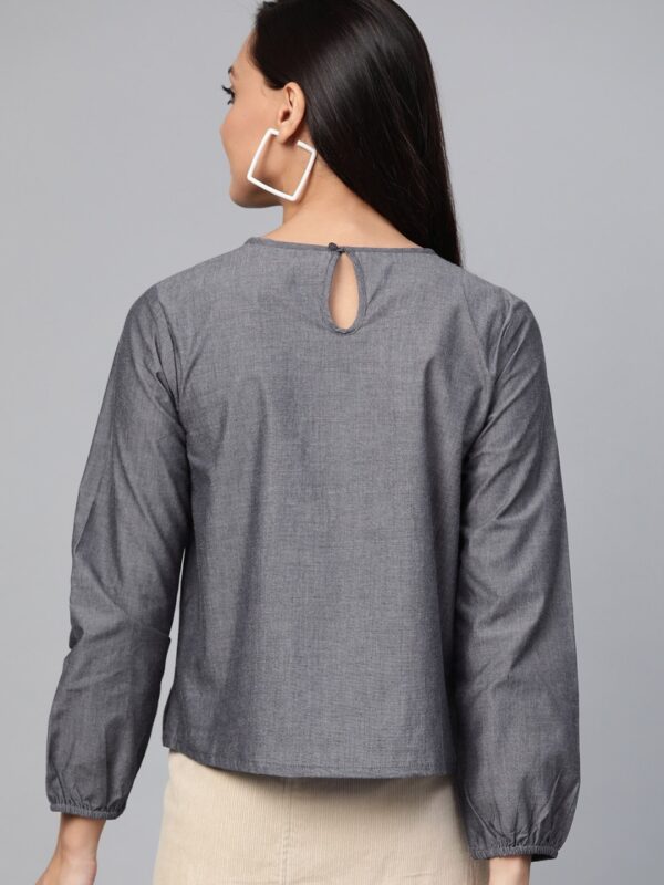 HERE&NOW Women Solid Chambray Pure Cotton Top