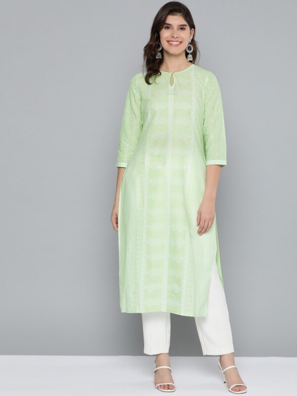 HERE&NOW Women Ethnic Motifs Printed Pure Cotton Keyhole Neck Kurta