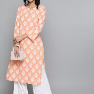 Here&now Women Ethnic Motifs Pure Cotton Printed Kurta