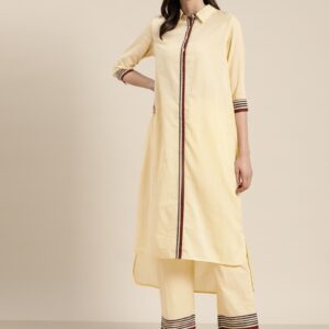 Moda Rapido Women Pure Cotton Solid High-Low Kurta with Palazzos