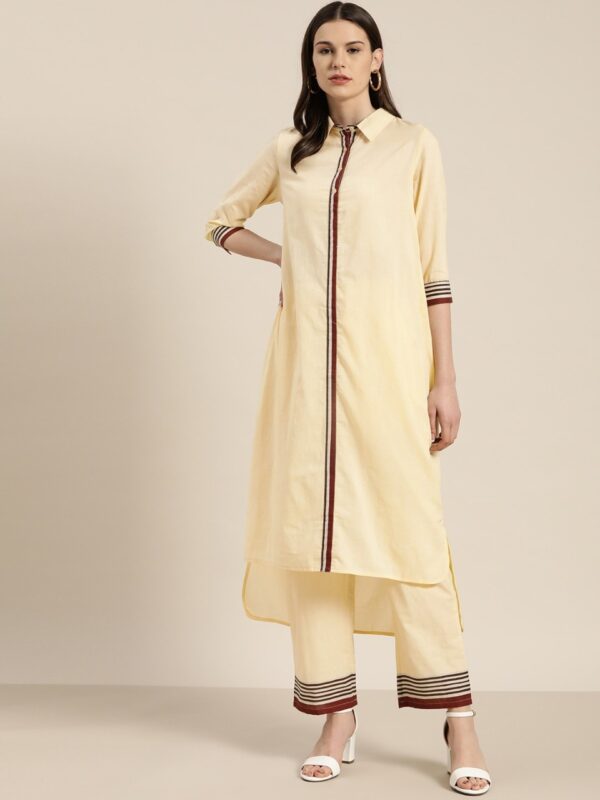 Moda Rapido Women Pure Cotton Solid High-Low Kurta with Palazzos