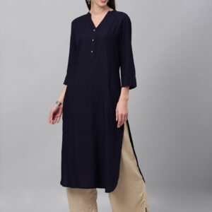 Anouk Women Solid Straight Kurta With Button Detailing