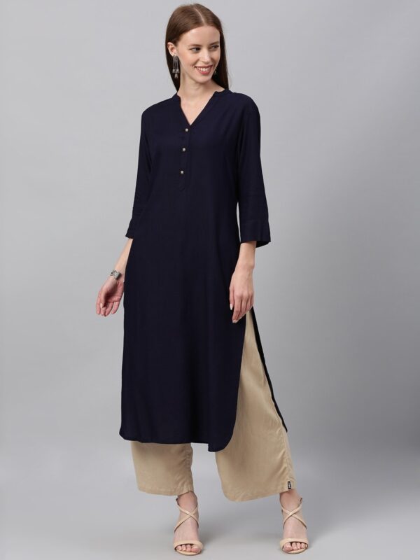 Anouk Women Solid Straight Kurta With Button Detailing