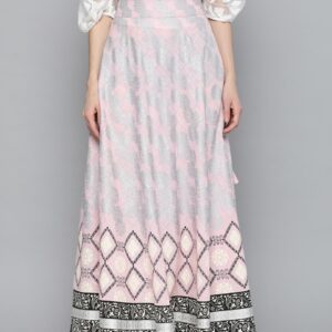 HERE&NOW Women Ethnic Motifs Print Maxi Flared Cotton Skirt