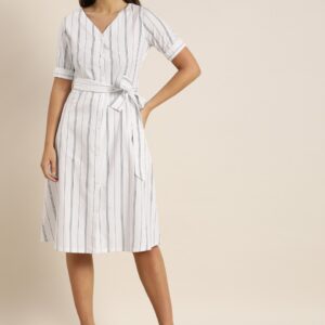 Moda Rapido Women Striped Pure Cotton A-Line Dress