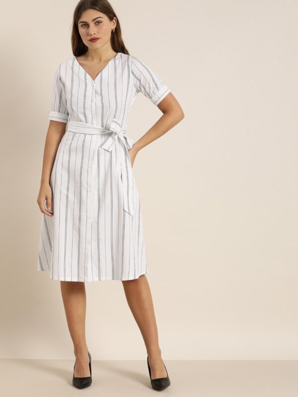 Moda Rapido Women Striped Pure Cotton A-Line Dress