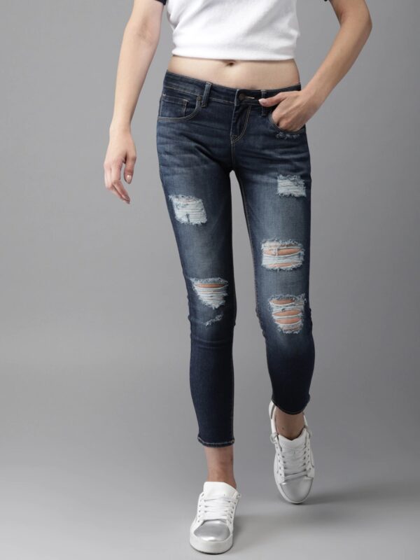 HERE&NOW Women Skinny Fit Mid-Rise Mildly Distressed Stretchable Ankle Length Jeans