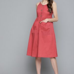 HERE&NOW Women Pure Cotton Solid A-Line Dress