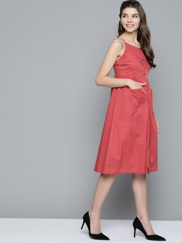 HERE&NOW Women Pure Cotton Solid A-Line Dress