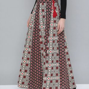 HERE&NOW Women Ethnic Motifs Printed Pure Cotton Panelled Maxi Skirt