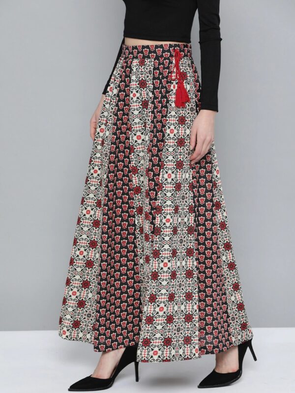 HERE&NOW Women Ethnic Motifs Printed Pure Cotton Panelled Maxi Skirt