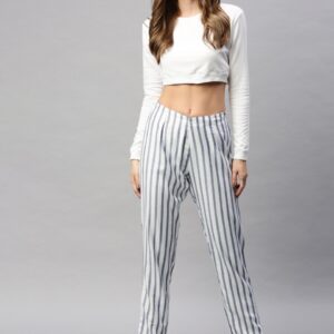 HERE&NOW Women Regular Fit Striped Cropped Regular Trousers