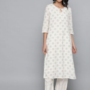 HERE&NOW Women Geometric Printed Cotton Straight Kurta