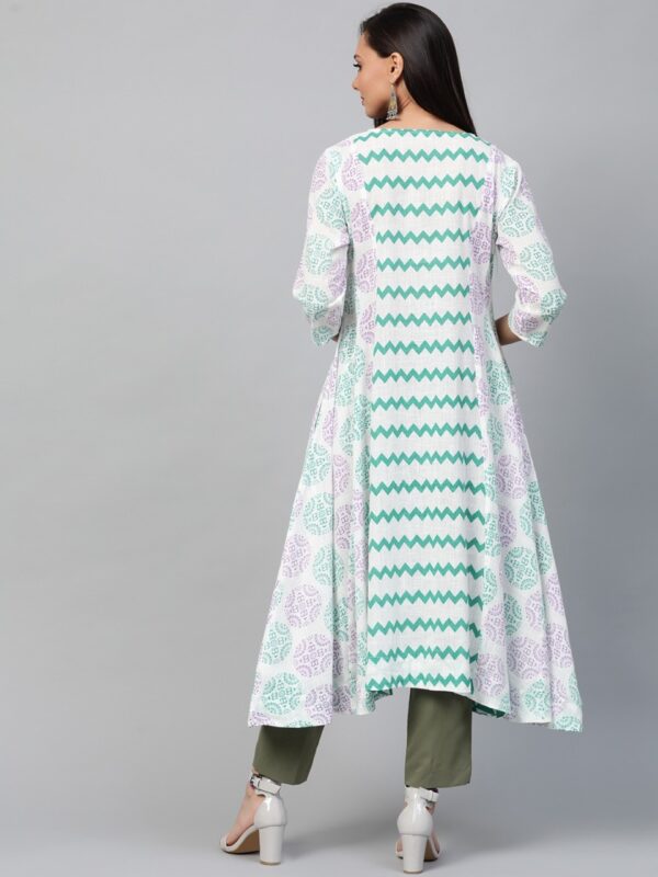 Sangria Women White & Green Printed A-Line Kurta