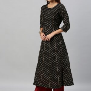 Anouk Women Black & Gold-Toned Printed A-Line Kurta