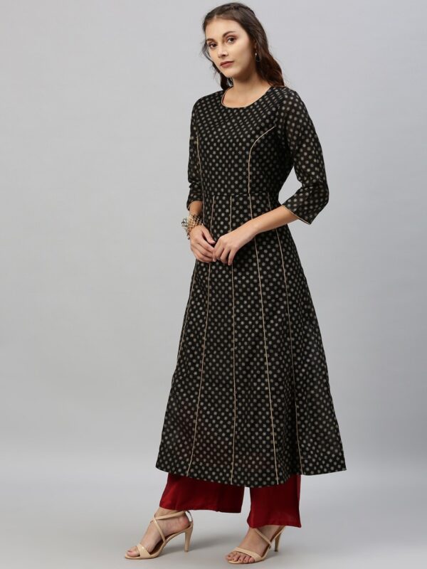 Anouk Women Black & Gold-Toned Printed A-Line Kurta