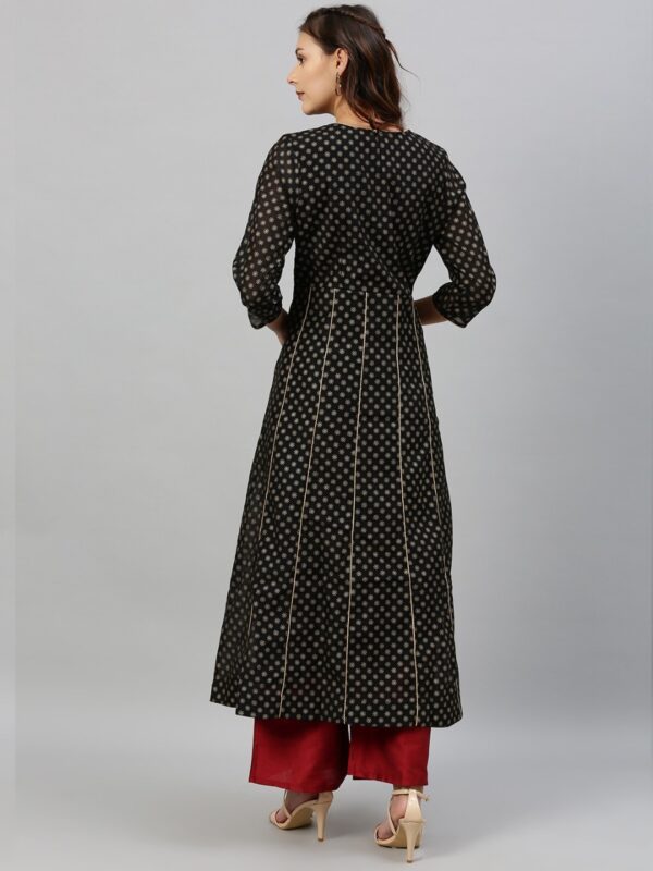 Anouk Women Black & Gold-Toned Printed A-Line Kurta