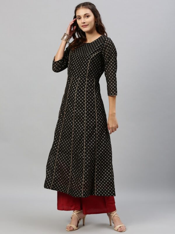 Anouk Women Black & Gold-Toned Printed A-Line Kurta